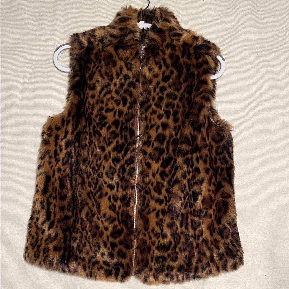 J. Crew  Leopard  Faux Fur Vest Size Small